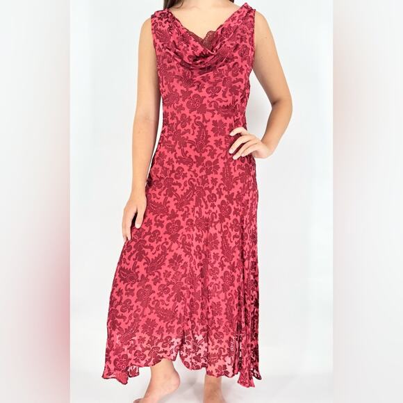 Vintage ECI NY Whimsigoth Fairy Grunge Silk Blend Velvet Burnout Cowl Dress 4 - Picture 2 of 16